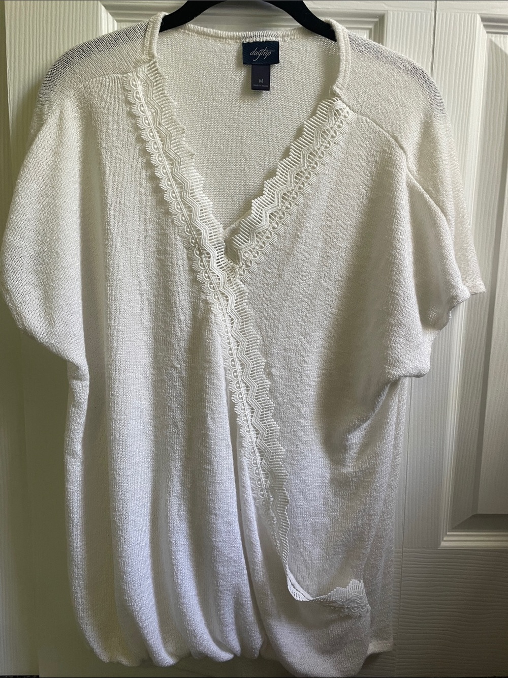 Daytrip Lace-Trimmed V-Neck Knit Top